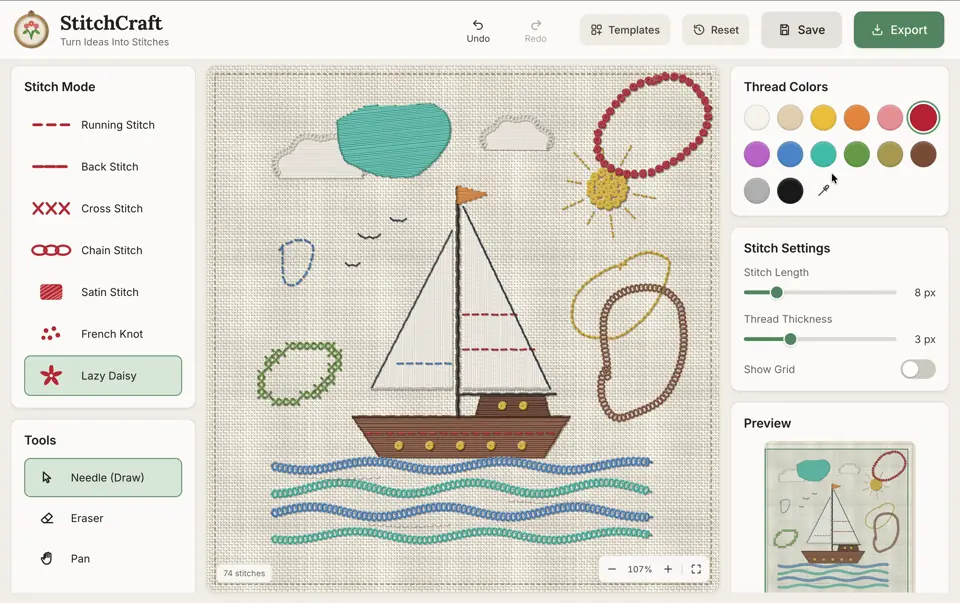 Редактор вышивки StitchCraft в браузере